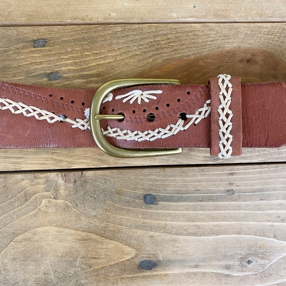 Linea Pelle Vintage Leather Belt Hand Stitched Design Pristine 32 — image 2 of 8